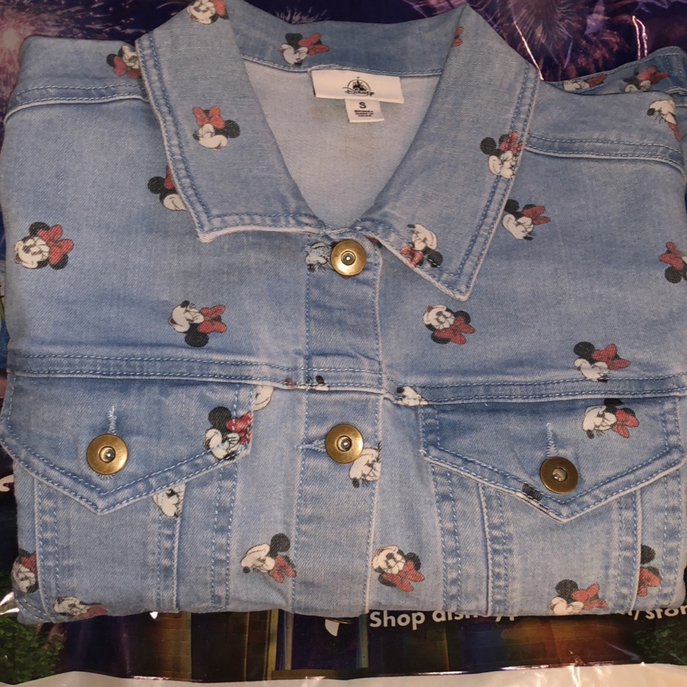Disney Minnie Mouse Light Wash All Over Print Denim Jacket for Women - Picture 4 of 4